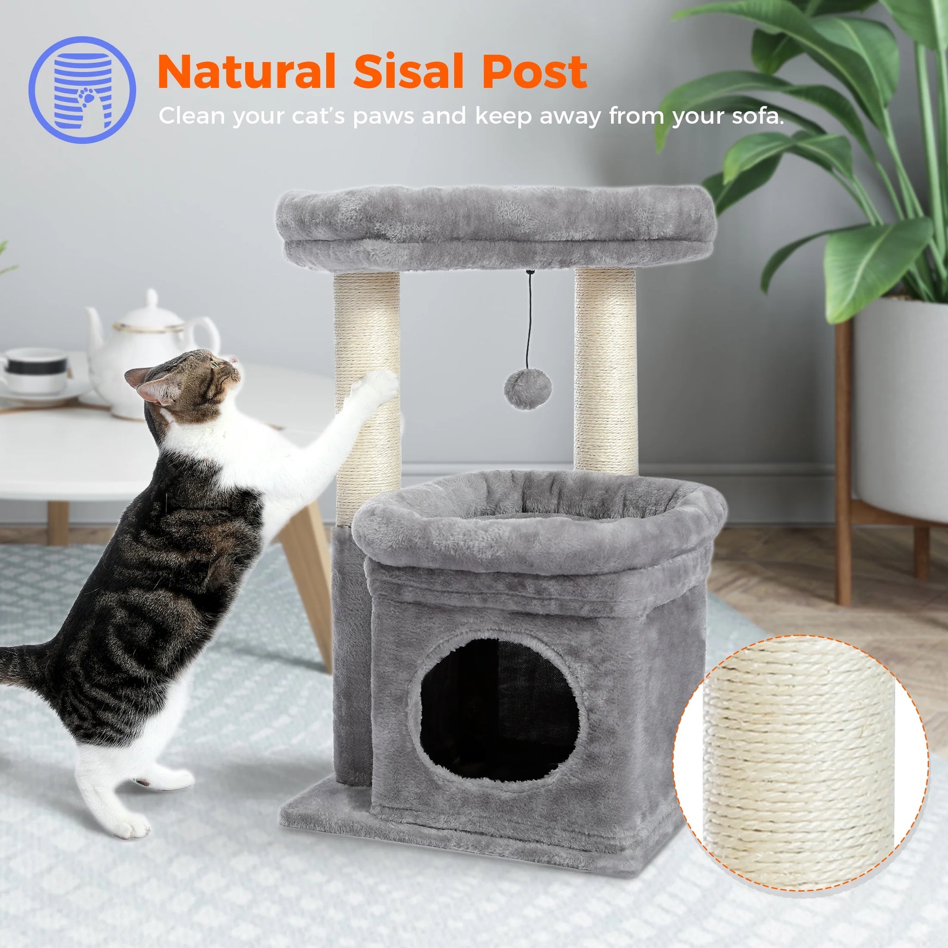 Cat-astrophic Condo: The 27-inch Feline High-Rise for Acrobatic Kittens and Average-Sized Furballs, Now in Purr-fectly Gray!