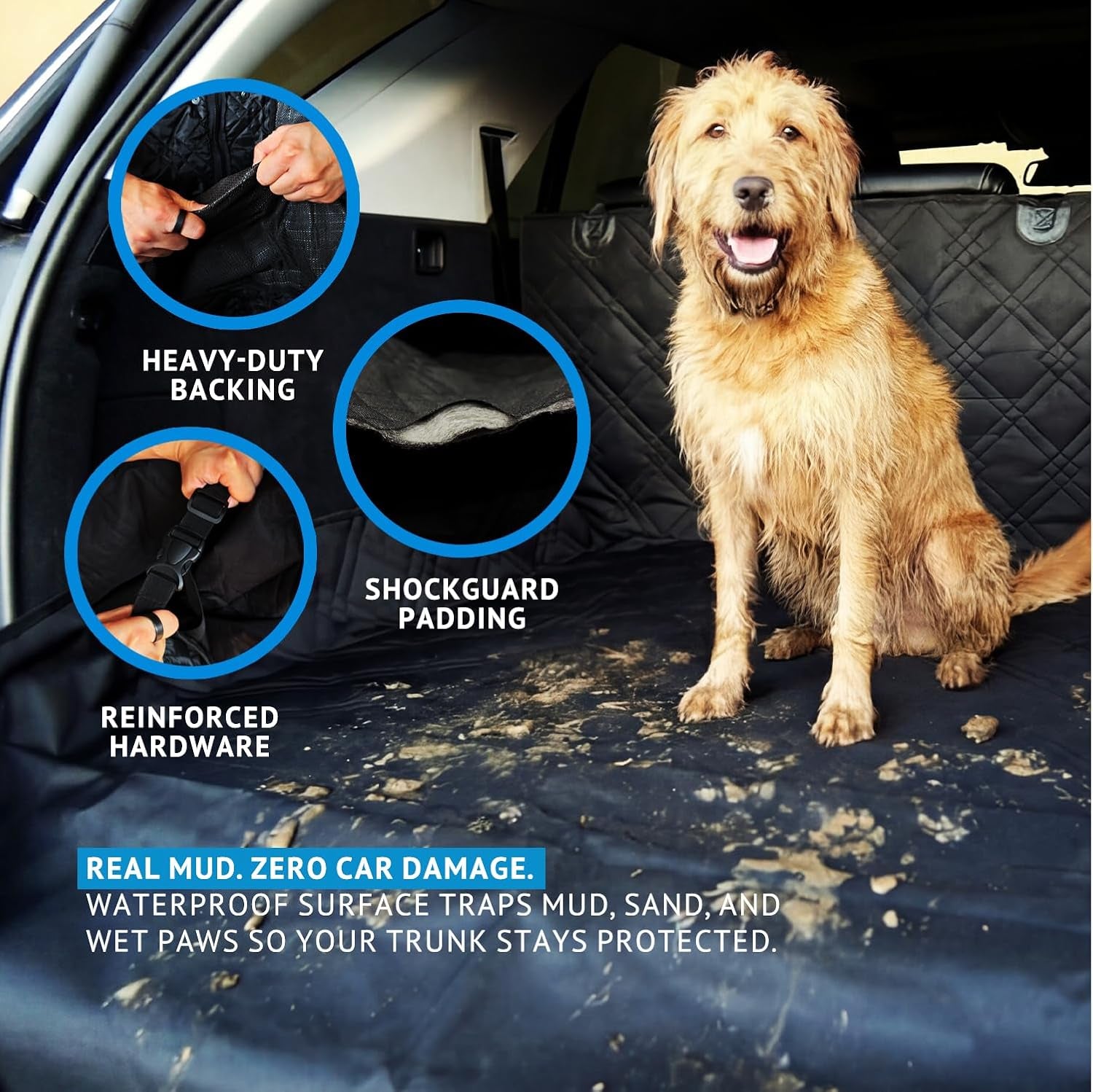SUV Cargo Liner for Dogs 55"X82" Heavy Duty Pet Trunk Cargo Cover Area - Trunk Cover Car Protector for Dogs Waterproof Nonslip Mat - Dog Cargo Liner Suvs Vans Cars (Large, Black)