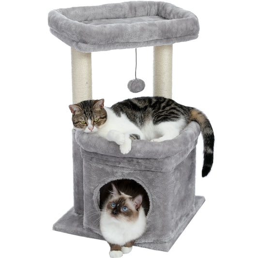 Cat-astrophic Condo: The 27-inch Feline High-Rise for Acrobatic Kittens and Average-Sized Furballs, Now in Purr-fectly Gray!