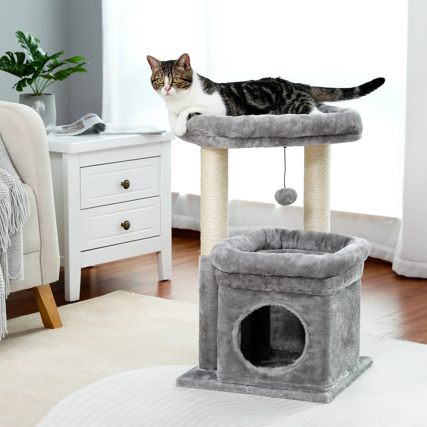 Cat-astrophic Condo: The 27-inch Feline High-Rise for Acrobatic Kittens and Average-Sized Furballs, Now in Purr-fectly Gray!
