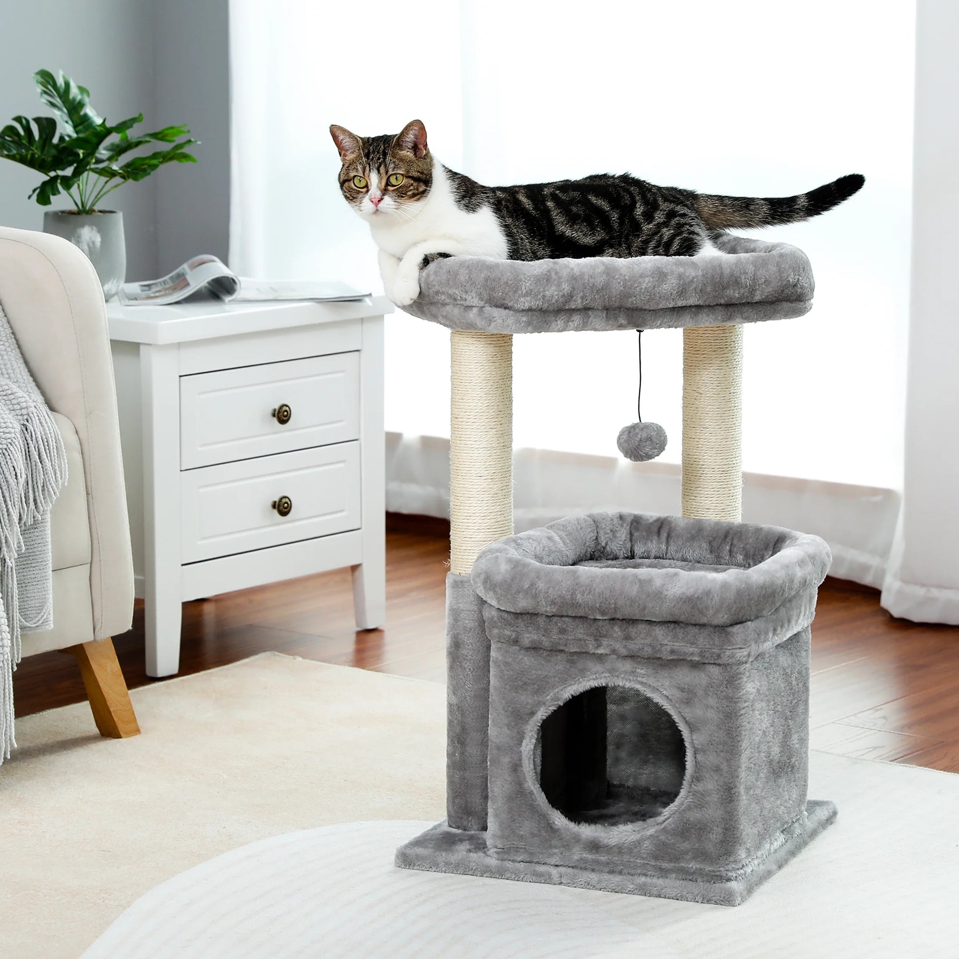 Cat-astrophic Condo: The 27-inch Feline High-Rise for Acrobatic Kittens and Average-Sized Furballs, Now in Purr-fectly Gray!