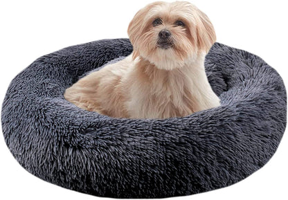 The "Doughnut of Dreams" for Medium-Sized Pup-nappers: Calming Canine Cuddle Zone and Anti-Anxiety Napping Nest (28 Inches of Cozy in Dark Grey)!