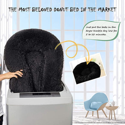 The "Doughnut of Dreams" for Medium-Sized Pup-nappers: Calming Canine Cuddle Zone and Anti-Anxiety Napping Nest (28 Inches of Cozy in Dark Grey)!